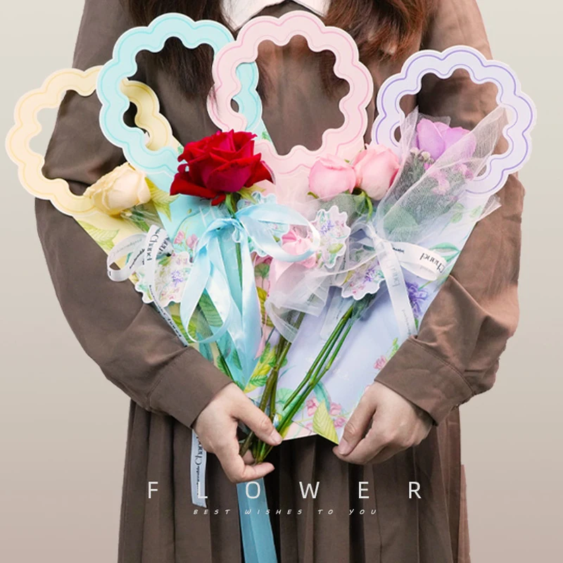 5Pc Handheld Flower Wrapper With Card For Valentine's Day And Mother's Day