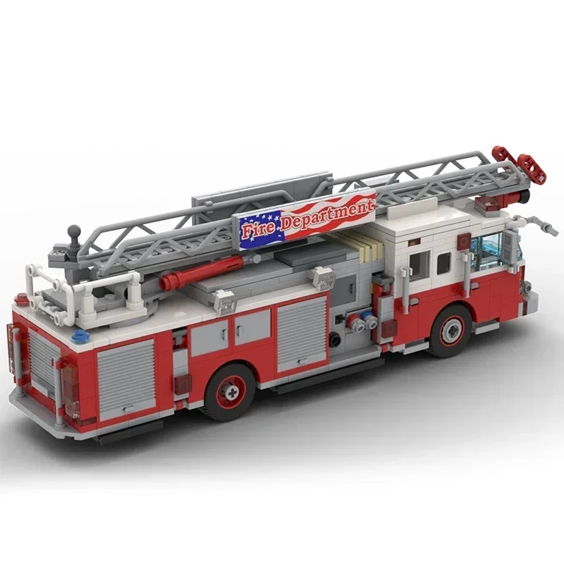Stad Voertuig Model Moc Bouwstenen Amerikaanse Brandweerwagen Technologie Modulaire Blokken Geschenken Kerst Speelgoed DIY Sets Montage