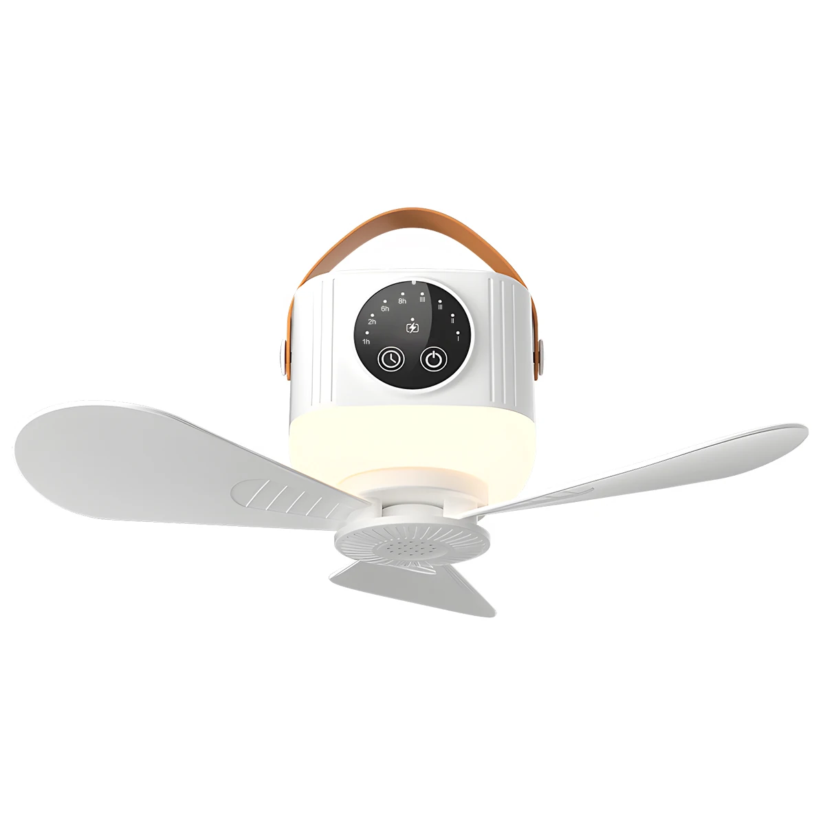 Wiederaufladbarer Hängeventilator, 3600 mAh, 4 Geschwindigkeitsstufen, 3 Lichtstufen, tragbarer USB-Deckenventilator für Zelt, Camping, Reisen