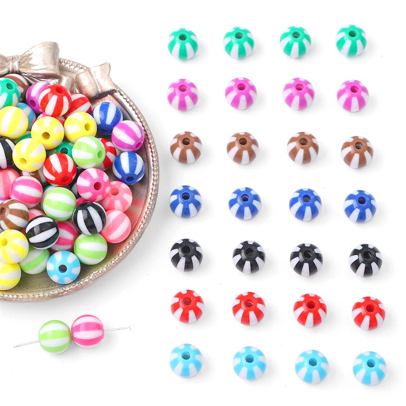 10Pcs 12mm Mix Color Round Acrylic Stripe Spacer Beads for Jewelry Making Children Handcraft Department DIY Accessories