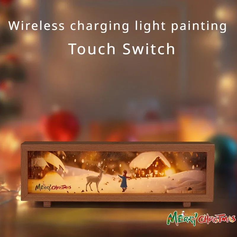

Wireless Charging Lamp Painting Night Lights Three Color Light Touch Adjustment Decoration Bedroom Bedside Atmosphere Light Gift