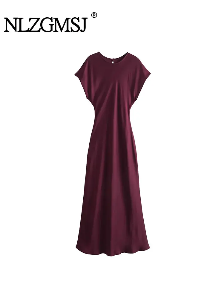 Nlzgmsj TRAF 2024 Midi Satin Dress Woman Long Dresses For Women Chic And Elegant Evening Dresses Female Party Dress