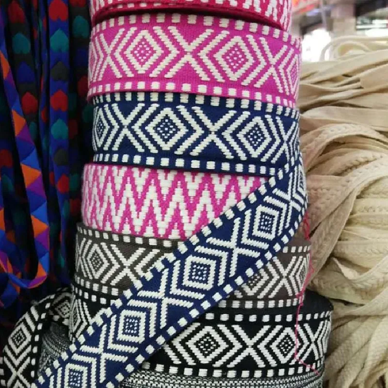 

5yards/lot Cotton Ribbon 3cm/4cm width Tank Square Garment Webbing Ethnic Jacquard Ribbon Retro Customs Embroidered Webbing