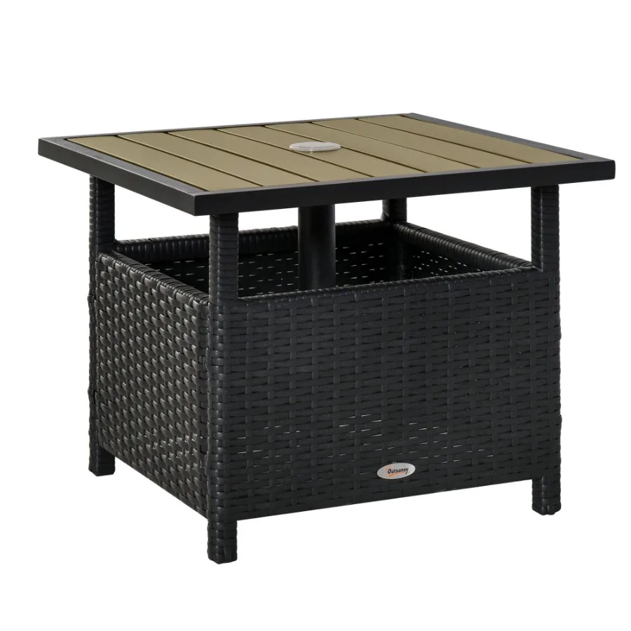 

22 Steel PE Rattan Wicker Outdoor Patio Accent Table with Umbrella Hole Brown