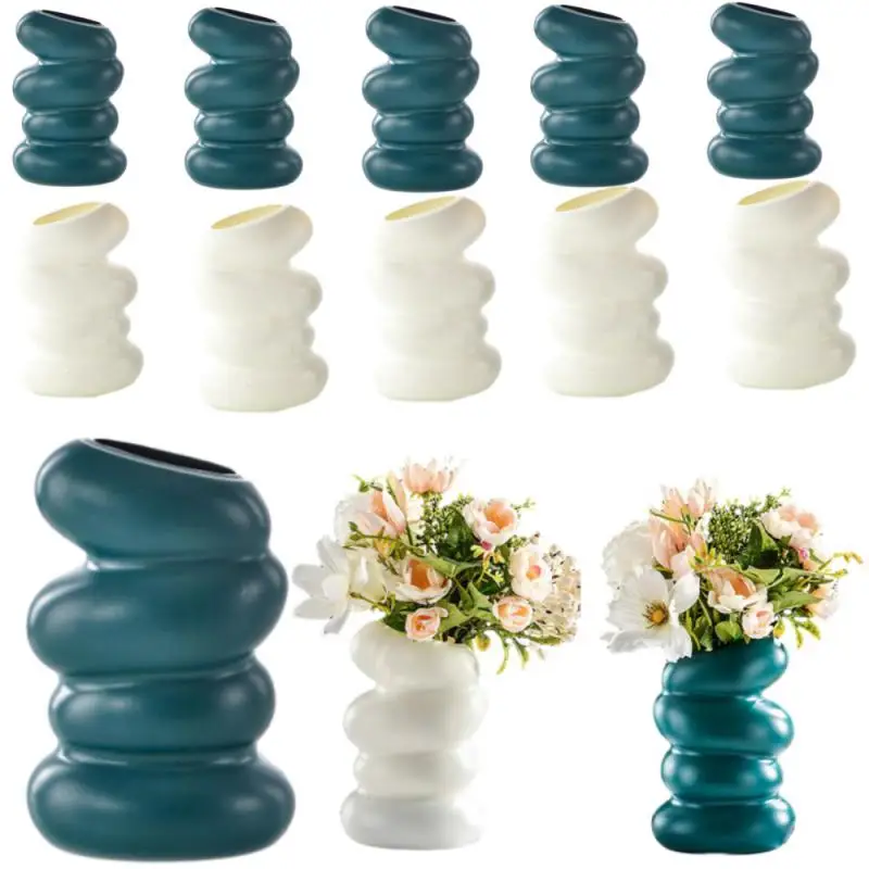 1PC Plastic Spiral White Vase Nordic Creative Flower Arrangement Container For Kitchen Living Bedroom Home Decoration Ornament