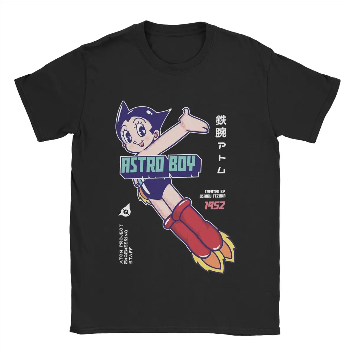 Men's T-Shirt Astro Boy Anime Vintage Pure Cotton Tee Shirt Short Sleeve AstroBoy T Shirts Round Neck Clothes Printed