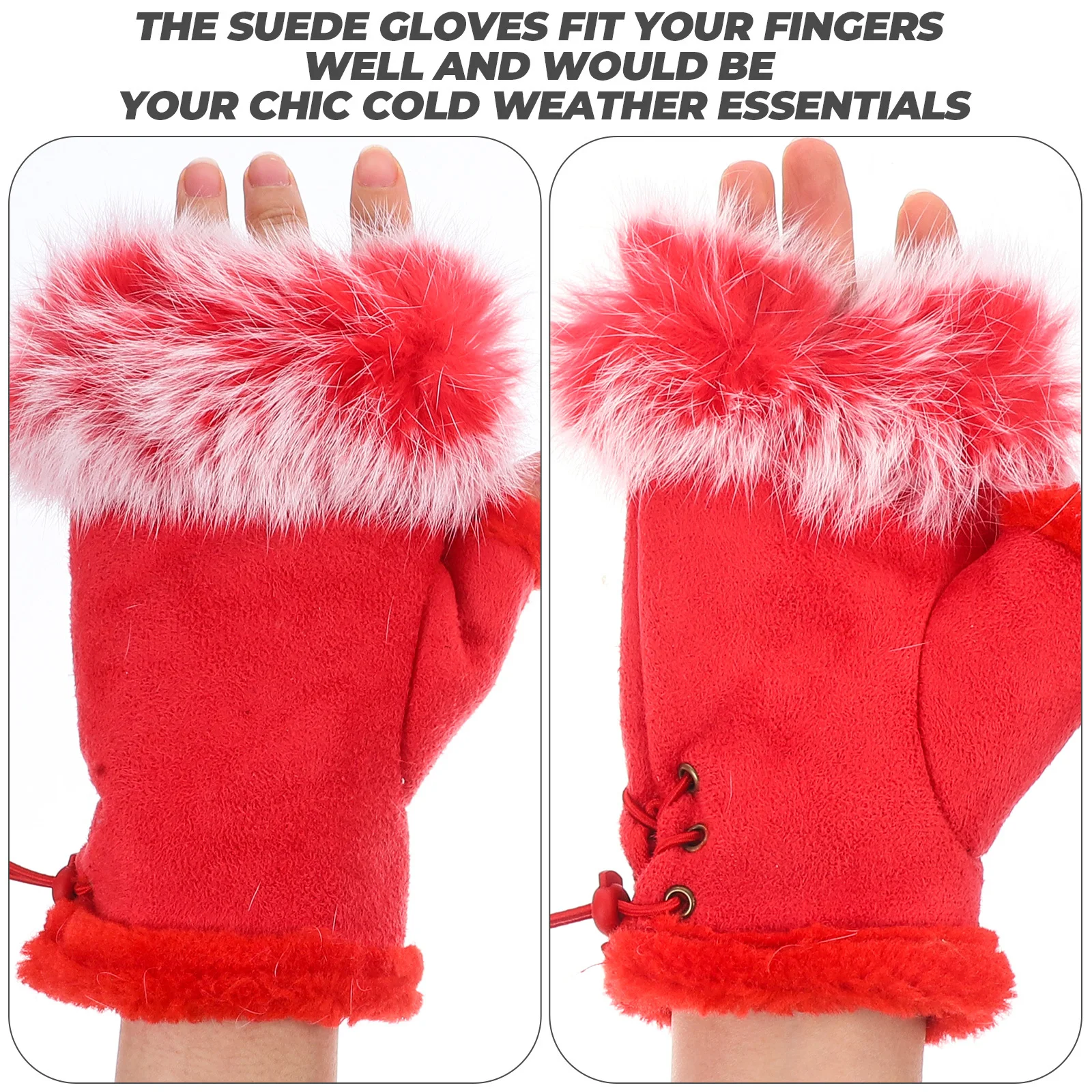 

1 Pair Half Finger Warm Gloves Adjustable Suede Women'S Touchscreen-Compatible Winter Mittens For Cycling Outdoor Sports Driving