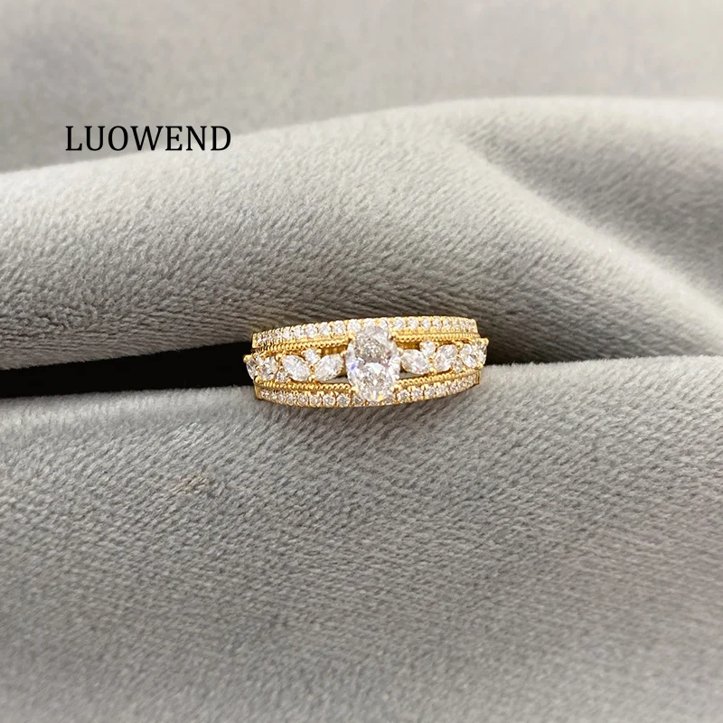 

Кольцо LUOWEND из 100% 18-каратного белого/желтого золота, винтажное, в дворцовом стиле, с натуральным бриллиантом, обручальное кольцо для женщин, для торжественных мероприятий