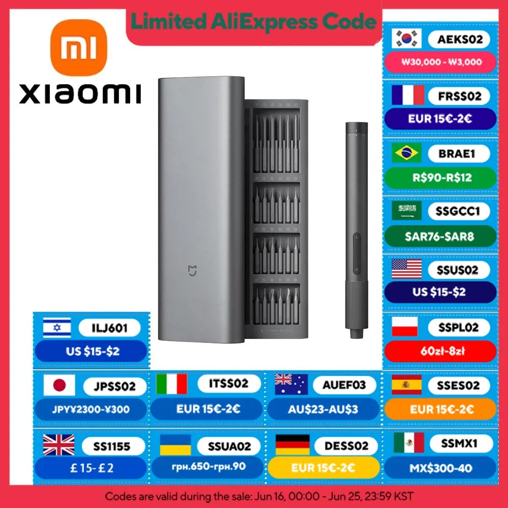 

XIAOMI MIJIA Electric Precision Screwdriver With 24 S2 Steel Bits,2 Torque Setting,400+ Screws Per Charge​,For Smart Home Repair