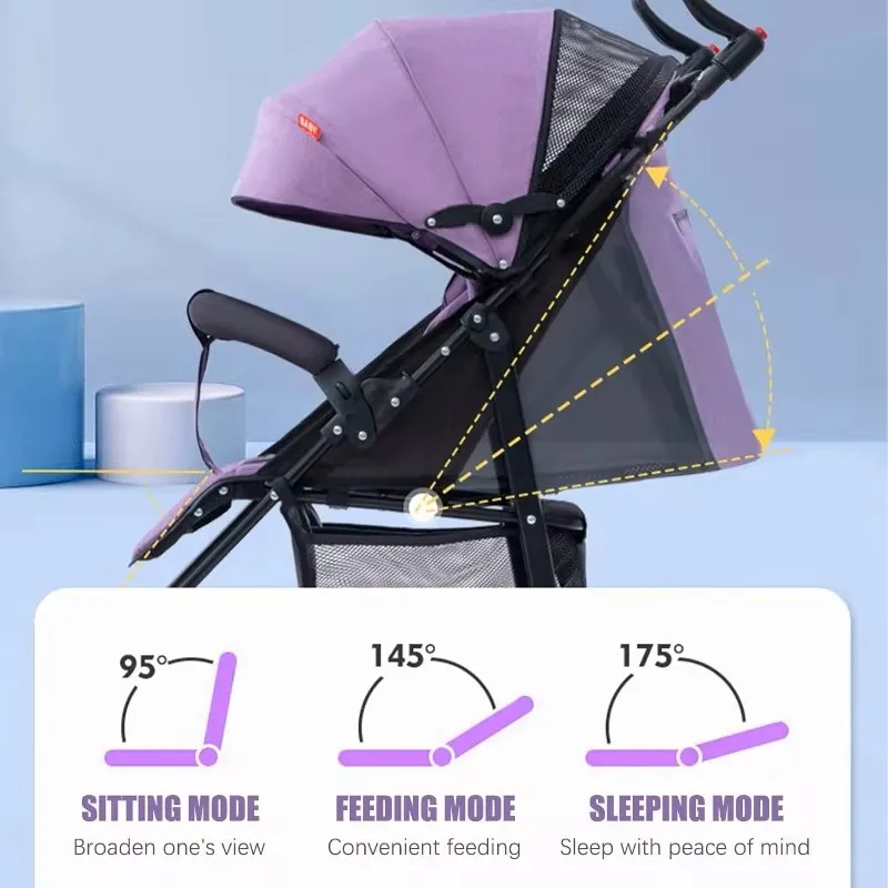 Baby Lightweight Stroller Storage Basket Foldable Infant Strolling Cart with Canopy 360° Universal Wheels Adjustable Backrest