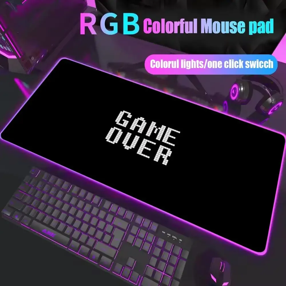 

Game over Mouse Pad XXL RGB Gaming Mouse Pad Gamer Accessories Large LED Light Mousepads PC Computer Desk Mat with Backlit