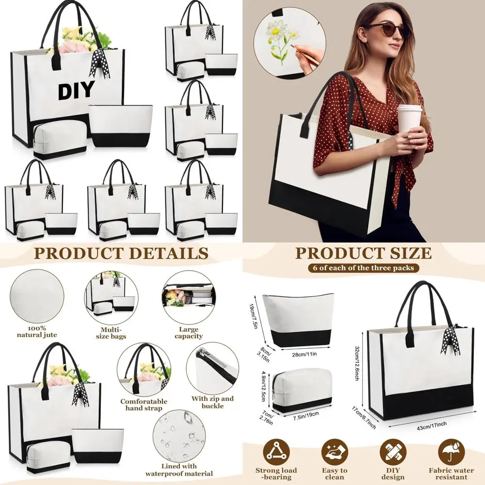 

Большие объемные джутовые сумки-тоут, набор «сделай сам», персонализированные свадебные подарки для подружек невесты, женская косметичка