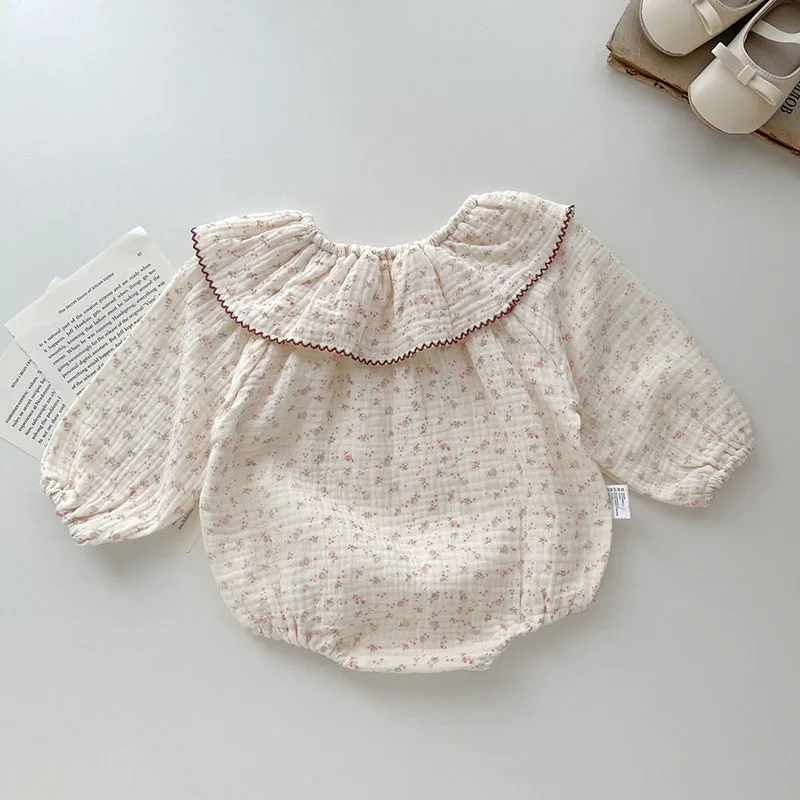 MILANCEL New Spring Baby Floral Bodysuit Girls Sweet Cotton Yarn Flower One Piece Toddler Infant Outwear