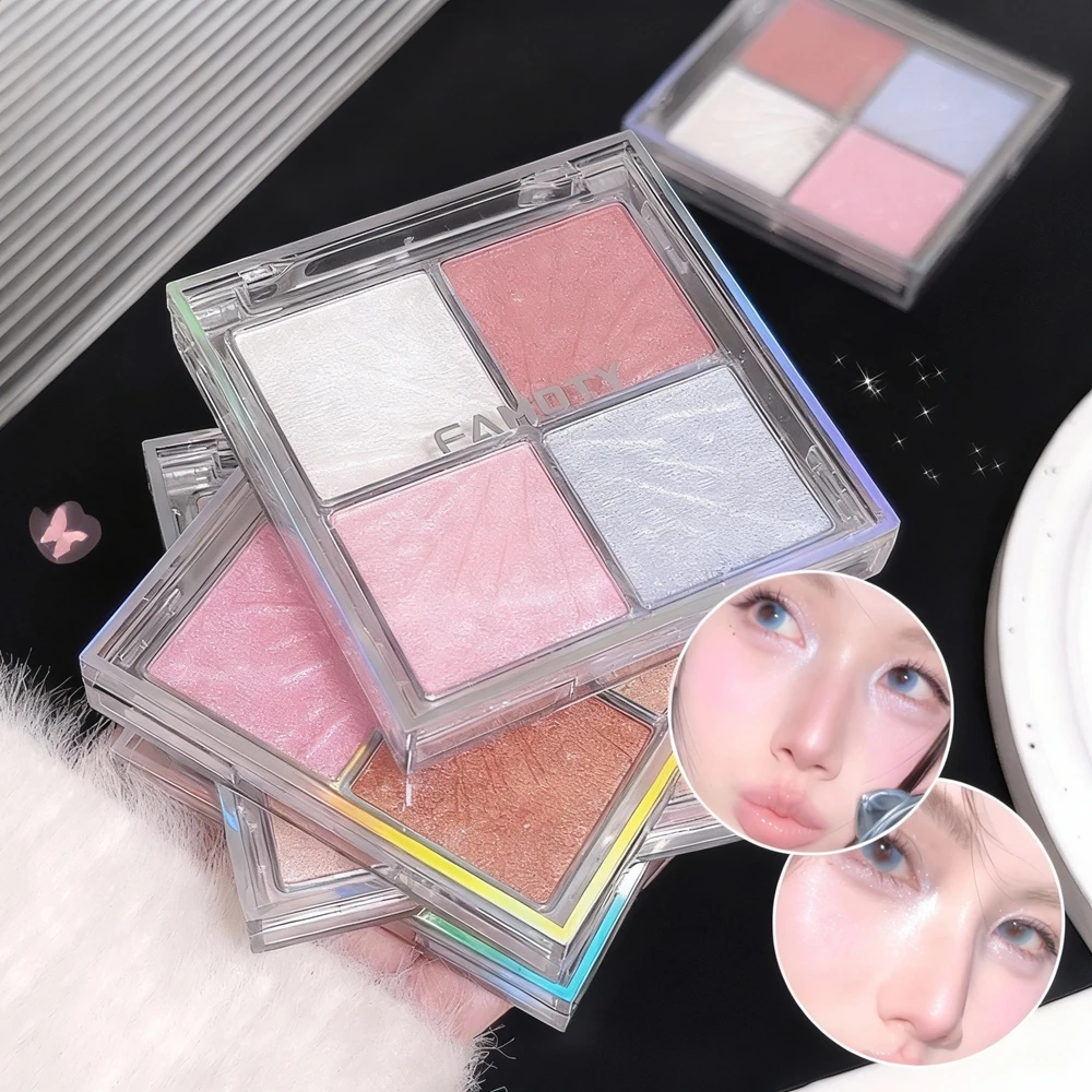 4 Colors Face Highlighter Palette Illuminator Palette Natural Glow Waterproof Glitter Shimmer Baked Powder Highlighter Makeup