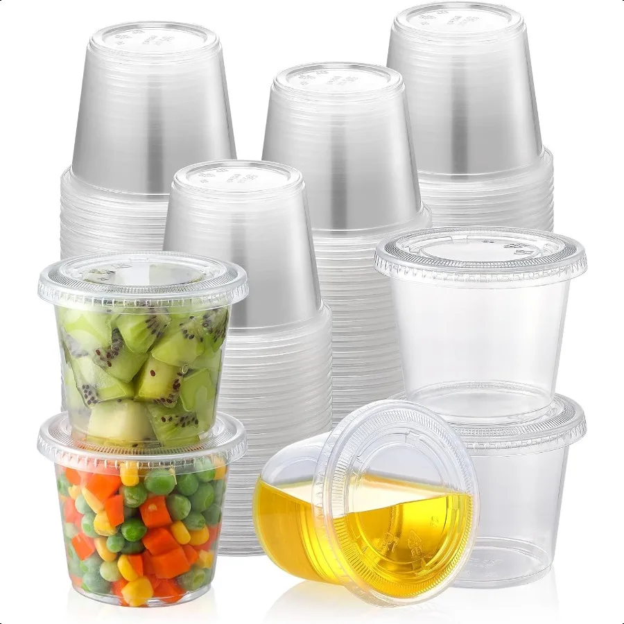 

AOZITA [55 Sets 5.5 oz Portion Cups With Lids Jello Shot Cups Small Plastic Containers Airtight and Stackable Souffle Cups