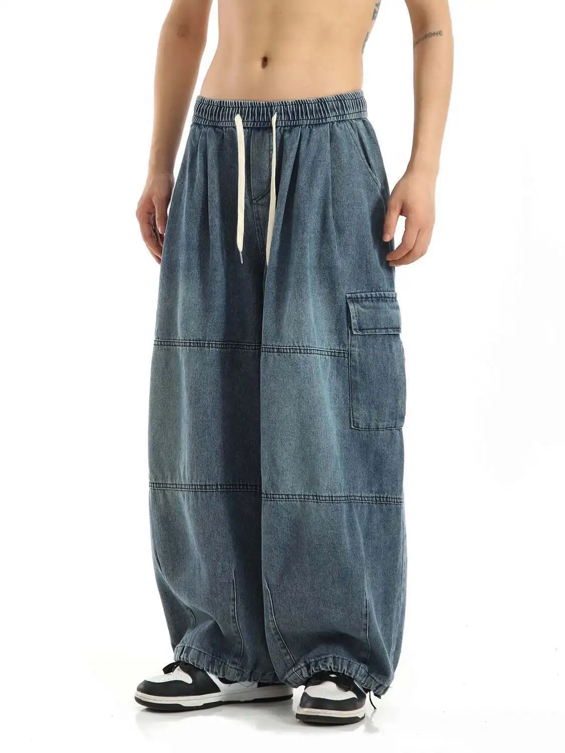 Schwarze Baggy-Cargohose für Herren, lässig, weites Bein, Jogginghose, Übergröße, Vintage, gerade, lockere Arbeitsjeanshose, weicher Komfort – Detail 21