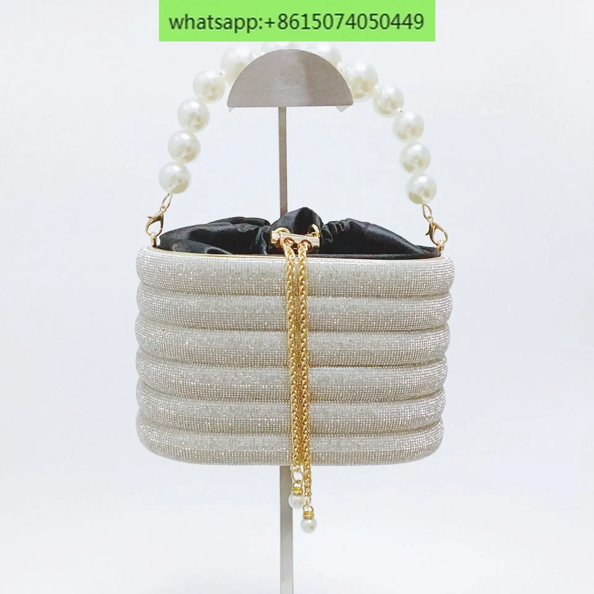 Shining and Lingering Pearl Water Diamond Chain Dinner for Women, Water Bucket Bag, Handheld Basket, One Shoulder Dinner