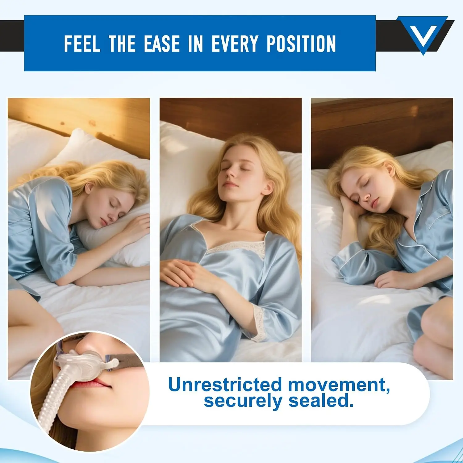 Compatible with P10 Nasal Pillow CPAP Mask Complete Kit, Includes Frame, Headgear, Tubing & S/M/L 3‑Size Silicone Pillow Cushion view 5