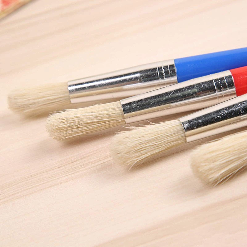 4pcs Kids Colorful Paint Brushes Set Plastic Handle Hog Bristles Painting Brushes for Watercolor Oil Acrylic Paints