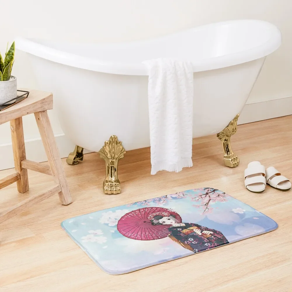 Japanese Girl Geisha Anime under the Cherry tree Bath Mat Bathroom Shower Floors For Bathroom Non-Slip Pad Mat