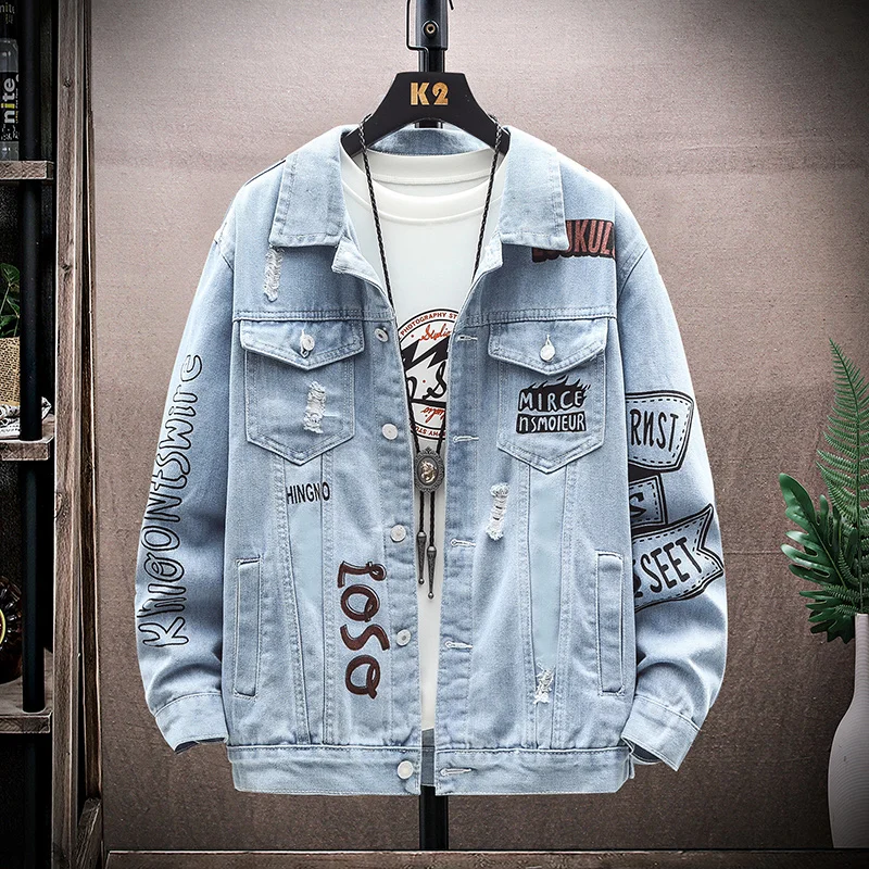 Male Jean Coats Korea Worn Men's Denim Jacket Wide Shoulders Blue Low Price Fashion Korean Popular Clothes Casual Jackets