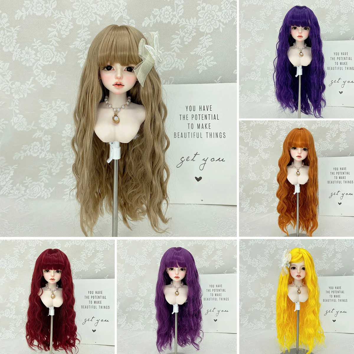 

Парик куклы Bjd1/3 и 1/4 и 1/6, длинный синтетический парик с глубокими волнами, аксессуары для кукол для девочек, аксессуары для макияжа «сделай сам», милые волосы куклы BJD
