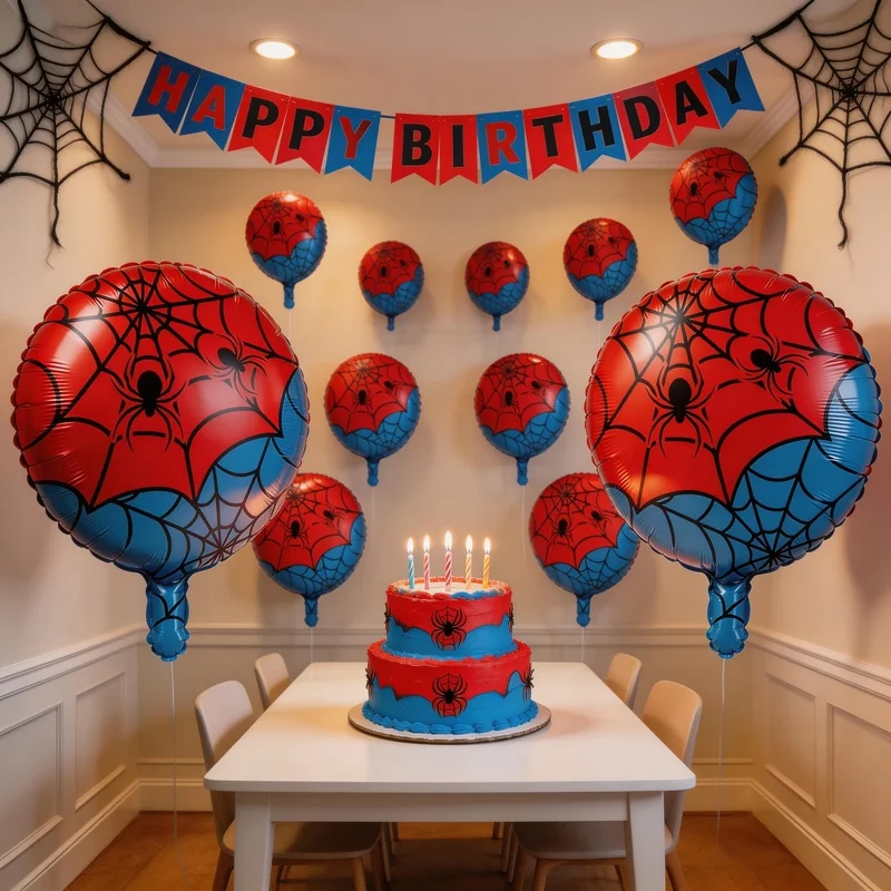 10 Stück 18 Zoll Rot-Blaue Gitter-Folienballons Spinnen-Thema Geburtstag Hochzeit Party Deko Rot-Blaue Gitter-Ballons Geburtstagsdekoration – Detail 2