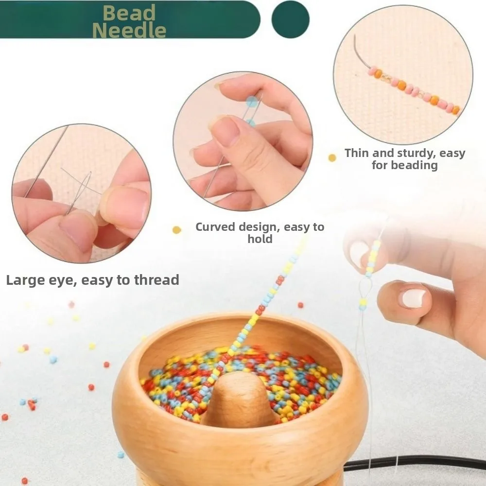 Easy Rotation Wooden Bead Spinner Automatic Speed Solid Wood Bead Loader Spinner Wooden with Needle Bead Stringing Tool