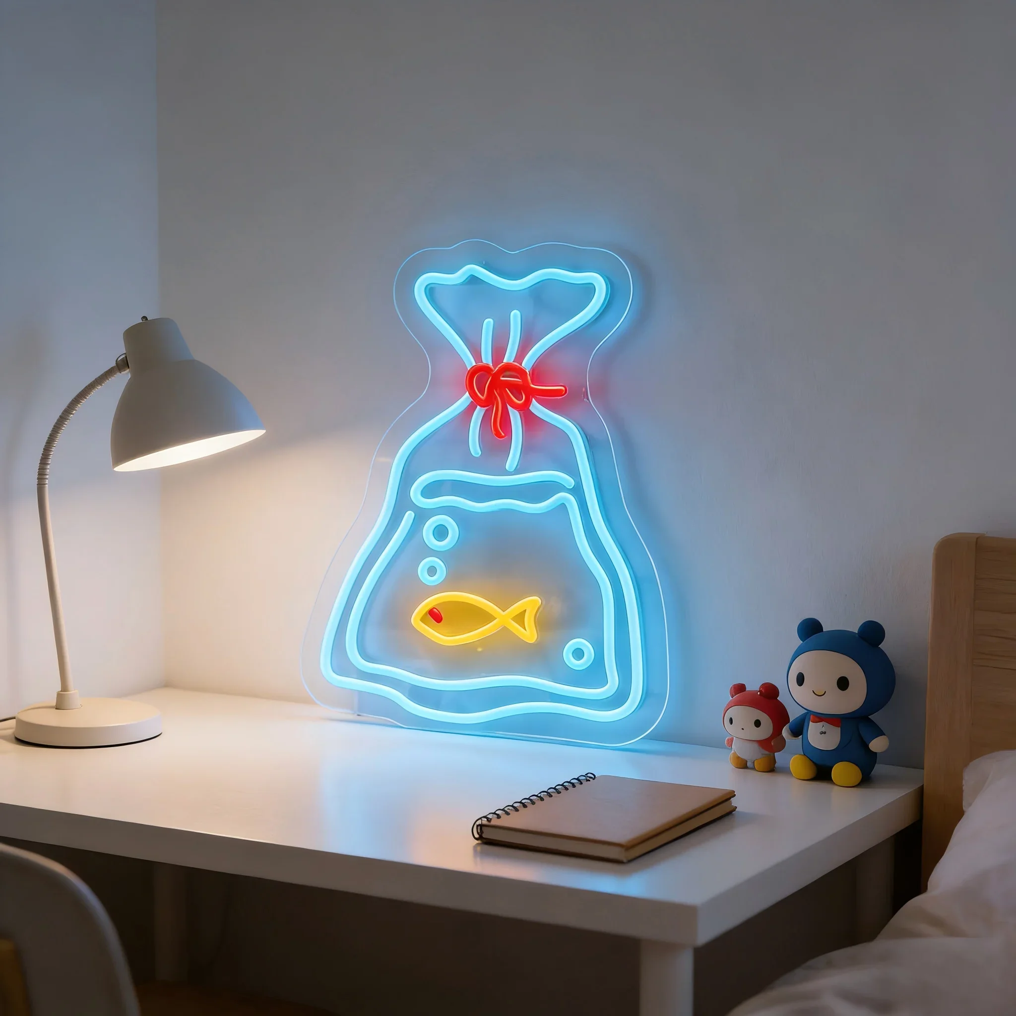 Fish Bag Neon Sign Colorful Aquarium LED Wall Art USB Powered Glow Lamp Vanity Bedroom Cafe Party Home Decoration Hanging Light