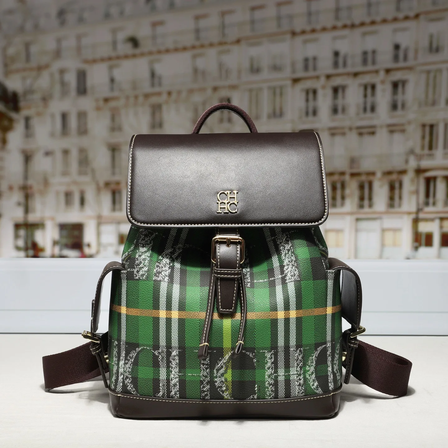 Zaino CH Fashion Color-Block Zaino versatile per data-notte Borsa per libri per studenti in stile college preppy Borsa da donna di ispirazione di lusso