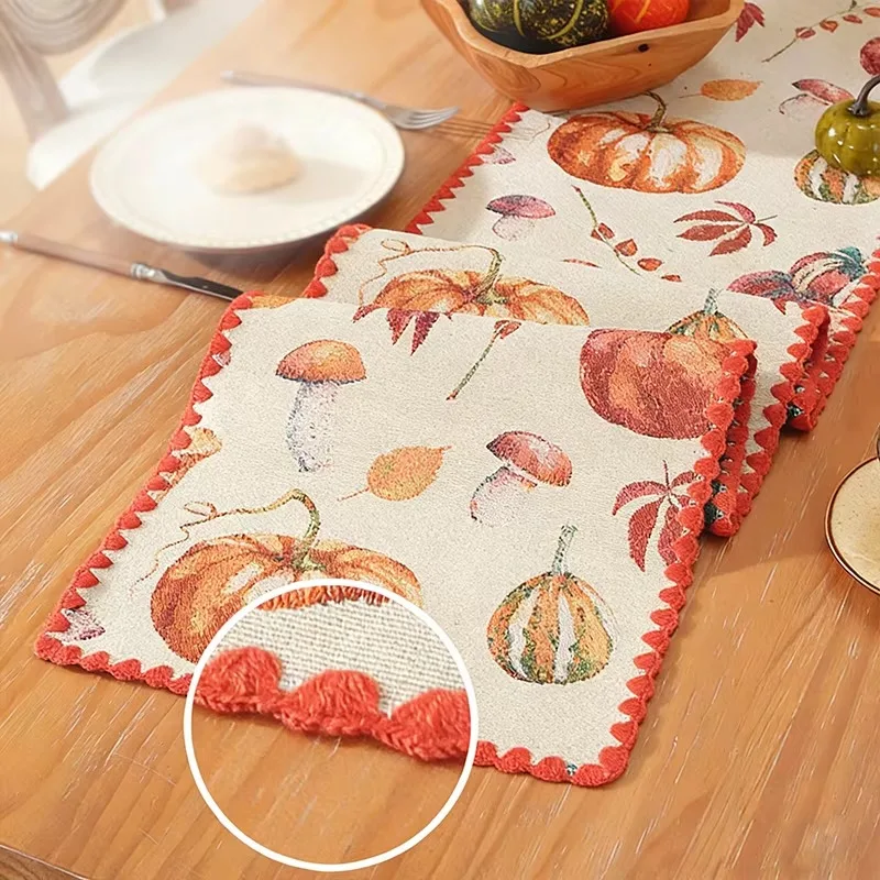 Jacquard Embroidered Table Runner, Countryside Floral Design, Reusable for Home, Kitchen, Festival & Party Decor
