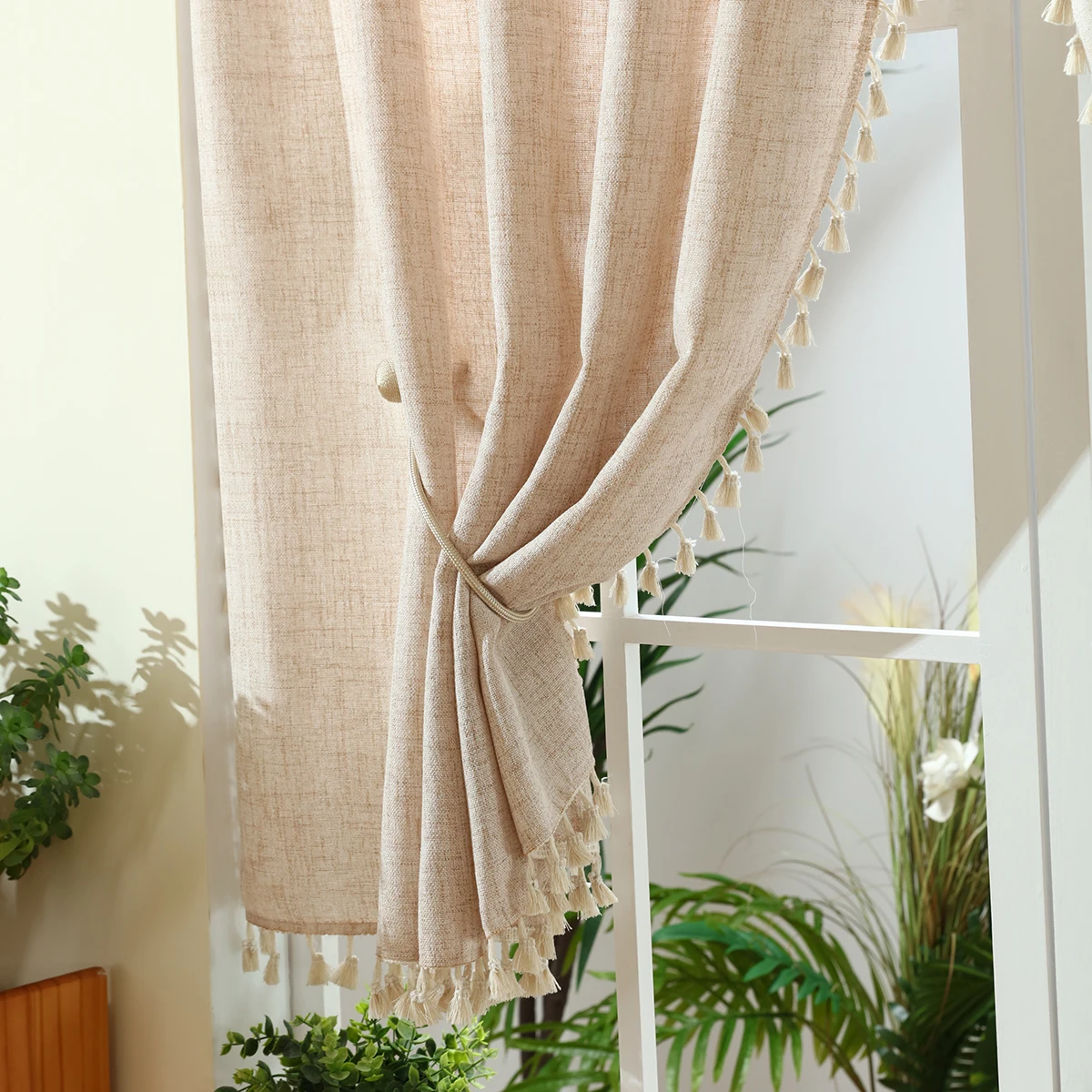 1pc Coffee Pure Color Curtain Valance，Japanese Boho Style Short Curtain for the Room,Window and Door Decor，Rod Pocket