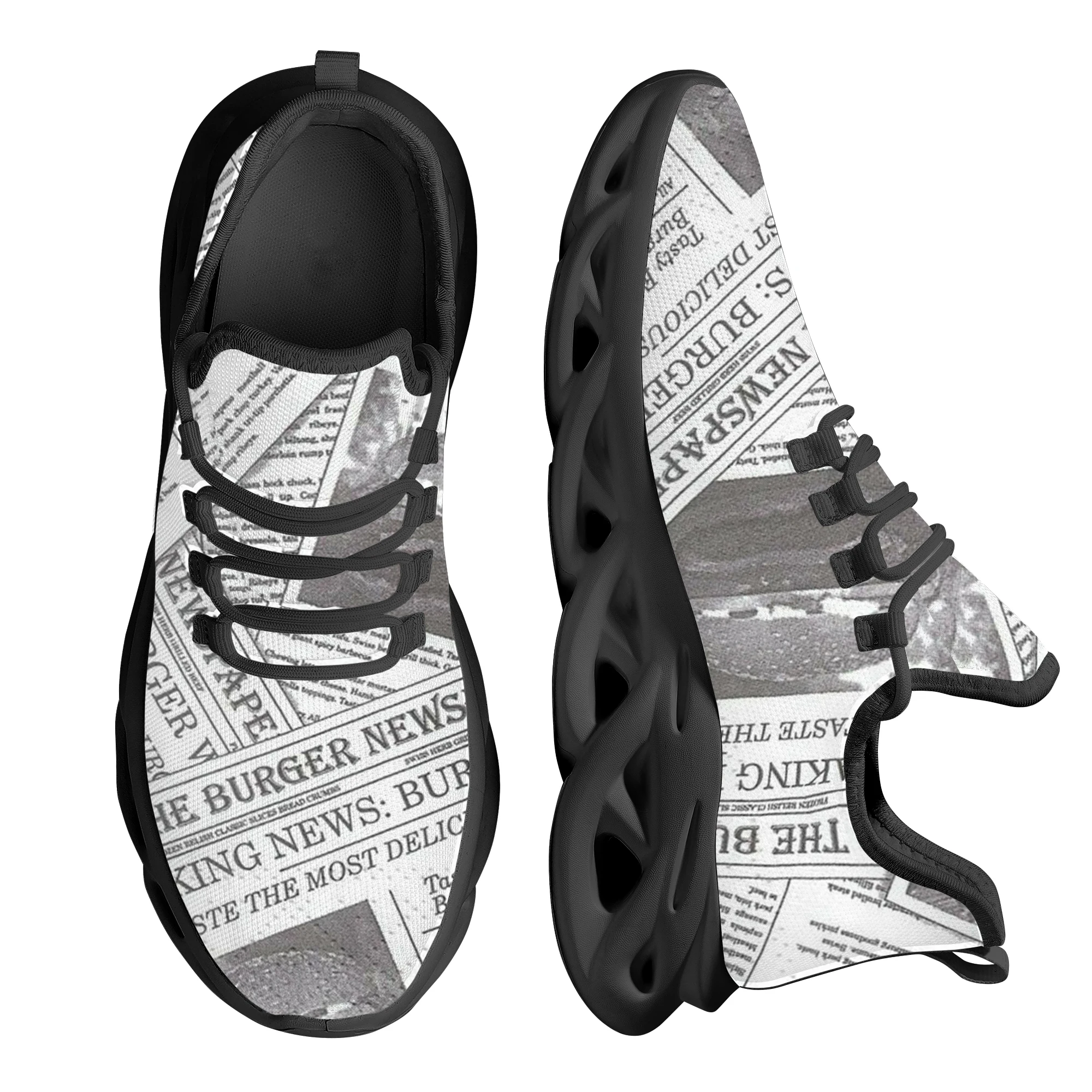 INSTANTARTS Simple Newspaper Print Platform Blade Shoes Tennis Brand Sneakers WoMen Casual Running Shoes Footwear Zapatos