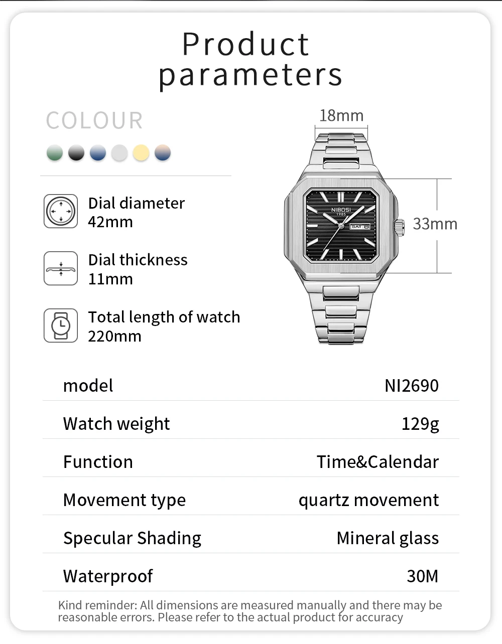 NIBOSI Luxury Watches For Men Date Week Stainless Steel Waterproof Luminous Square Man Clock Fashion Casual Men's Quartz Watches