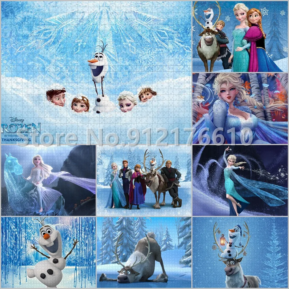 Disney Anime Frozen Puzzle 35/300/500/1000 Pieces Wooden Jigsaw Diy Large Puzzle Game Educational Toys Gifts for Adults & Kids