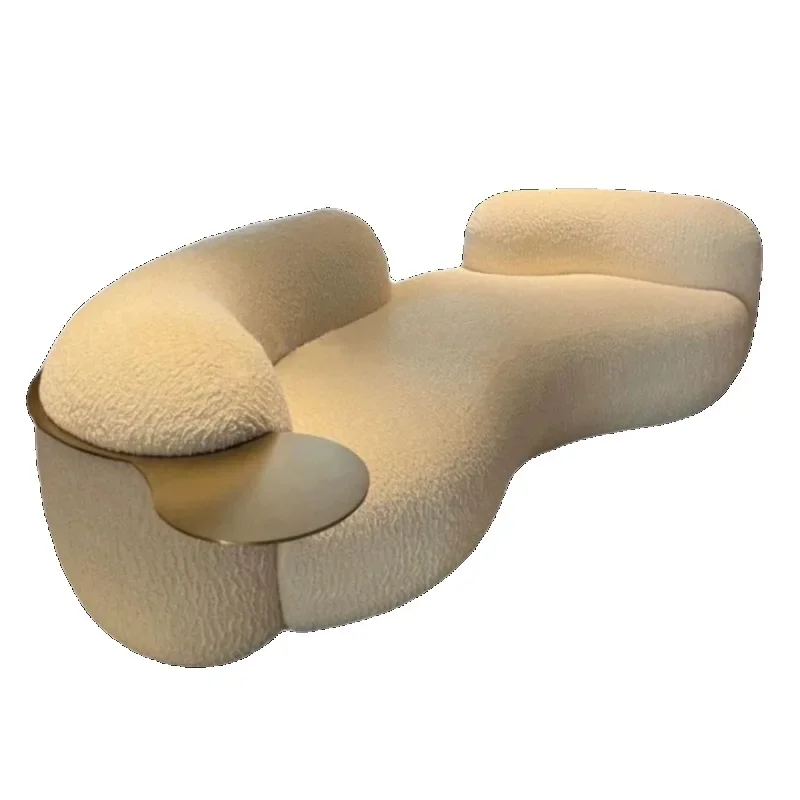 

Cream wind creative curved sofa, casual lamb wool fabric sofa