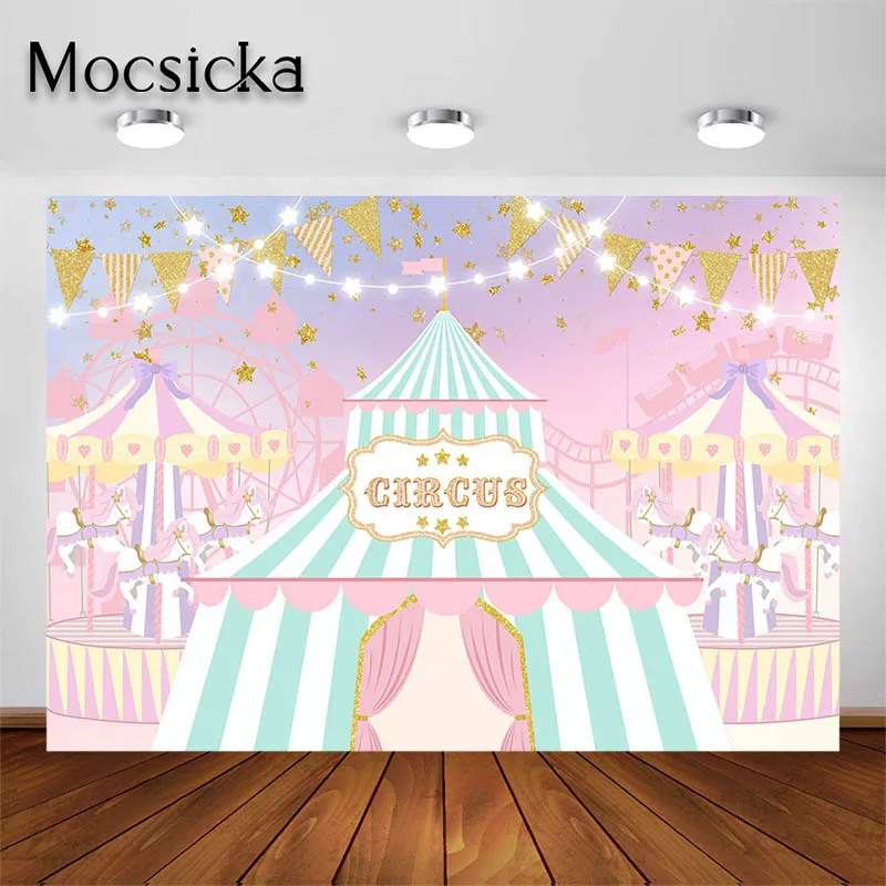 Mocsicka Circus Theme Birthday Party Photography Decoration Backdrop Girls Cute Pink Background Kids Portrait Photo Studio Props