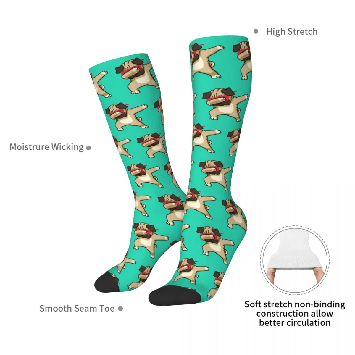 Dabbing Pug Funny Hip Hop Socks Harajuku  Stockings All Season Long Socks Accessories for Man's Woman's Birthday Present