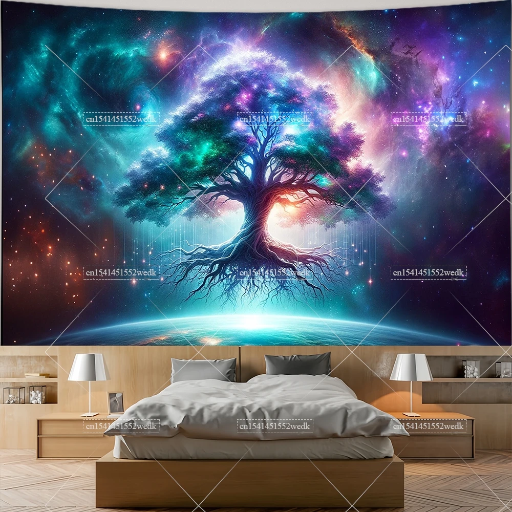 Trippy Cloud Tree Of Life Tapestry Wall Hanging Room Decor Aesthetic Wishing Tree Galaxy Landscape Witchcraft Boho Tapestries