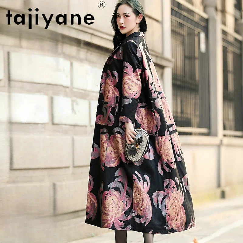 

Genuine Tajiyane Sheepskin Leather Trench Coat for Women 2024 Real Jacket European Fashionable Printed Long Windbreaker