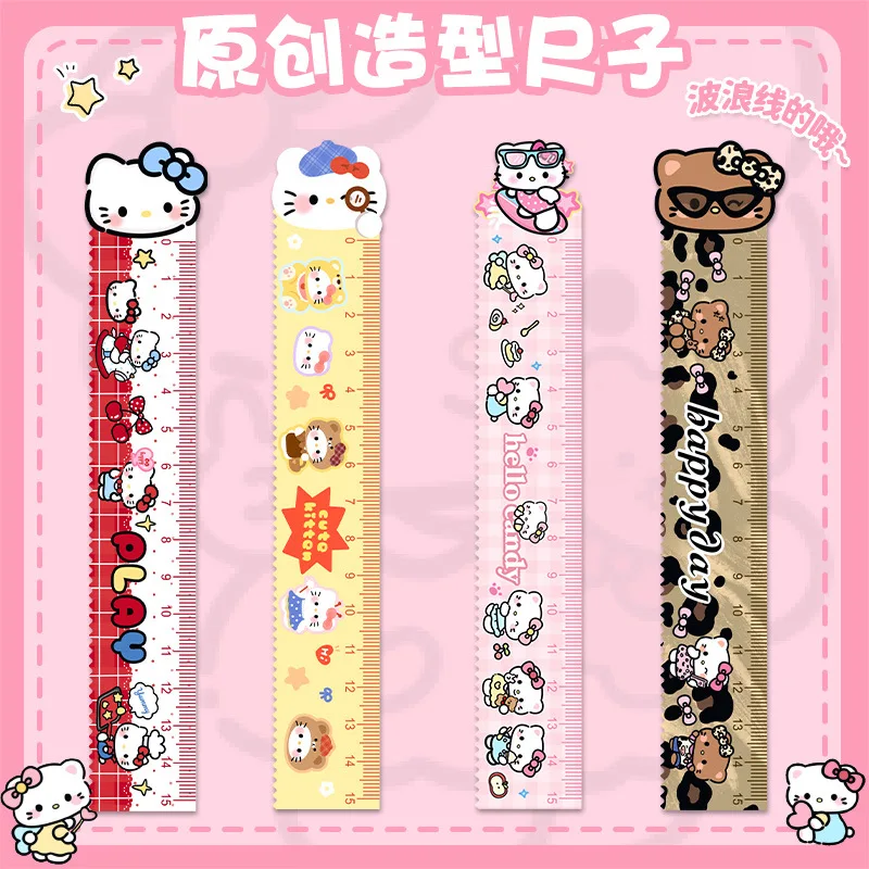 

15cm Hello Kitty Ruler Wavy Lines Drawing Tools Rulers Acrylic Cute Cartoon Straight Ruler Stationery School Office Supplies