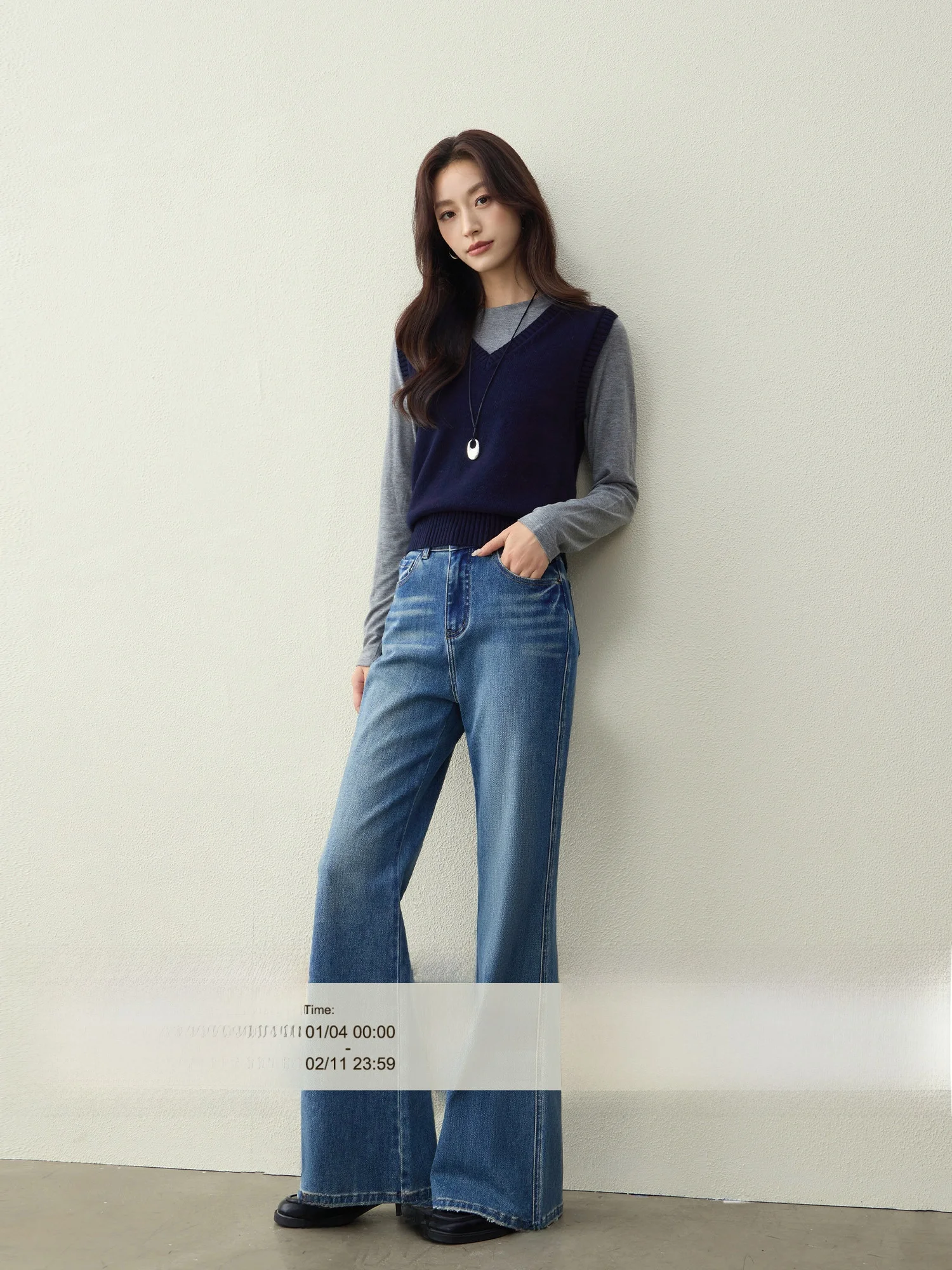 

Ретро-синие расклешенные джинсы для женщин с высокой талией, осенне-зимние, для фигуры типа «груша», облегающие, с эффектом премиум-класса