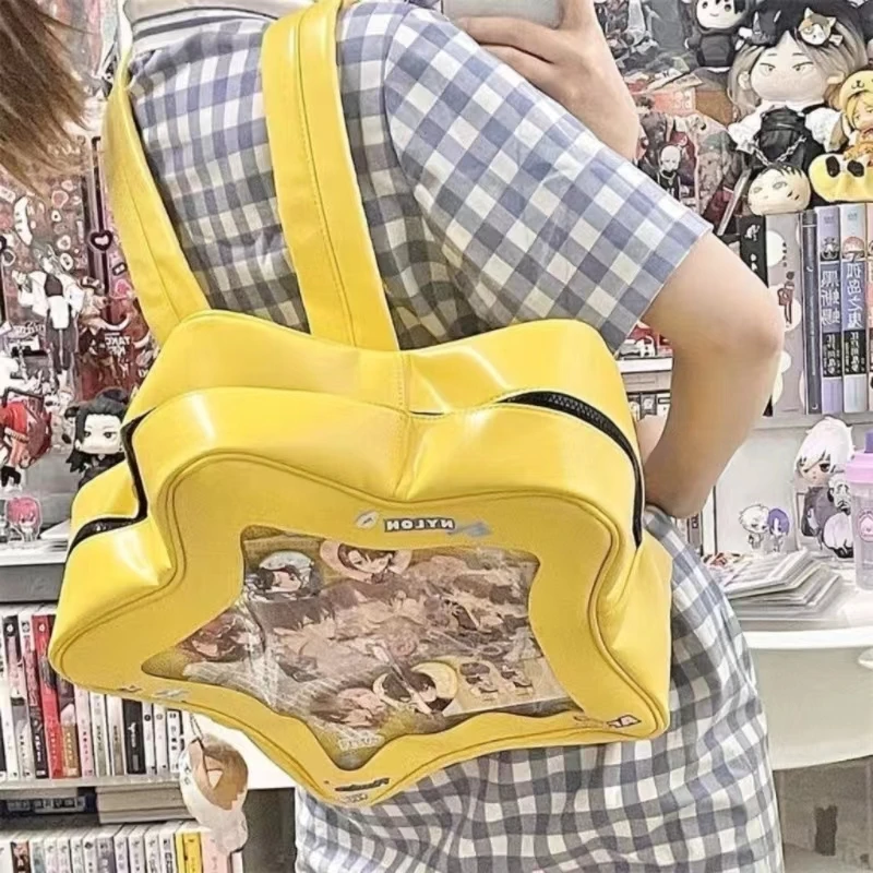 Yellow Star Ita Bag Girls Cute Fashion Kawaii Backpack Y2K Waterproof Front Pocket Transparent Knapsack Teenage Travel Schoolbag