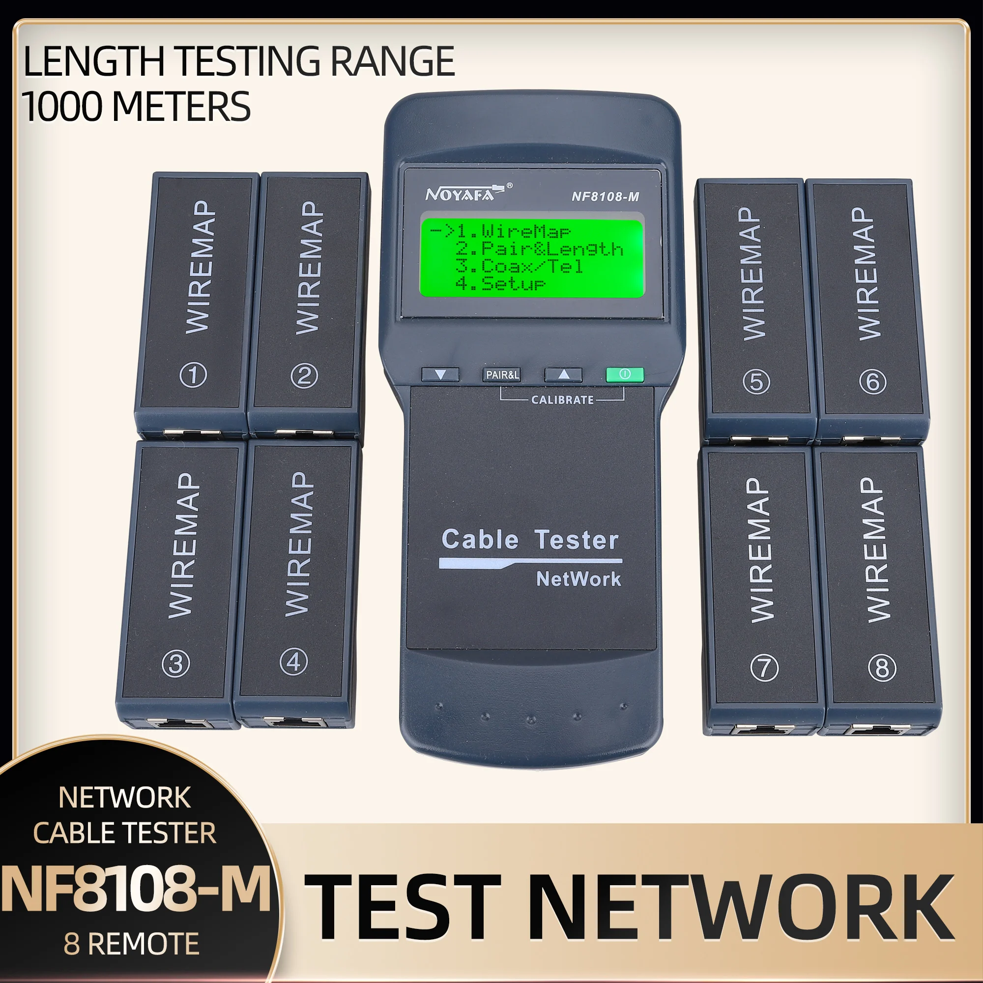 

KELUSHI NF-8108-M Multifunction Network LAN Phone Cable Tester Meter Cat5 RJ45 Mapper 8 pc Far End Test Jack English operation