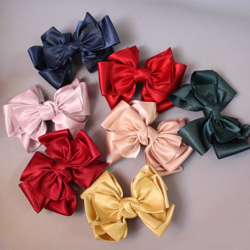 6pcs/set Girls Hairbow Barrettes Children Cute Bright Bow Hairpin Hair Accessories Set Red Bow Green Bowknot Kids Hair Clip
