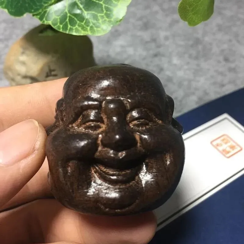 45mm Carved Wooden Tibetan Buddhism Collection Chinese Hand Buddha Head Statues
