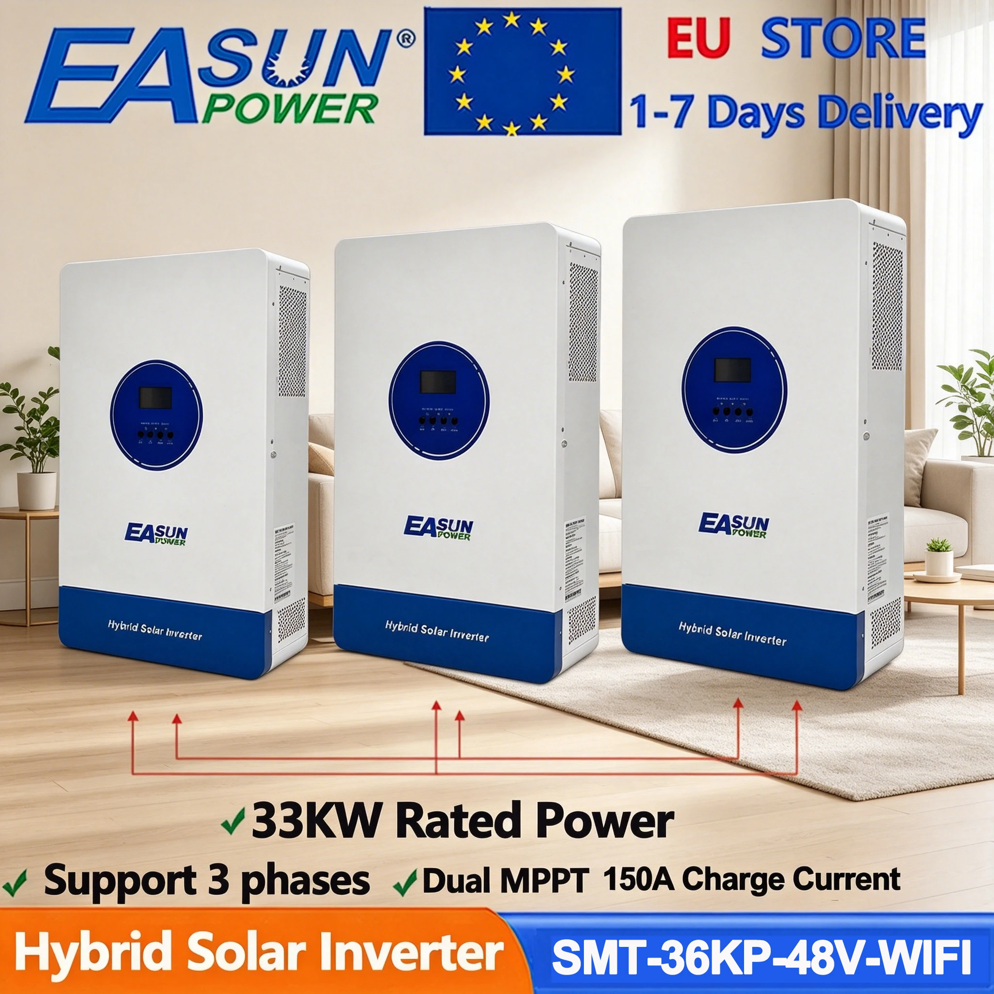 EASUN POWER 36KVA 33KW Hybride Solar Inverter 48V 150A MPPT Solar Charger PV 500VDC Zuivere Sinus Off-Grid Inverter Met WIFI Parallel