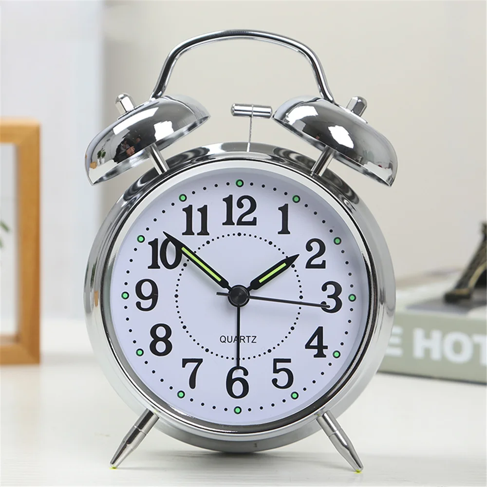 

Retro Metal Alarm Clock, Night Light, Fluorescence Needle, Table Clock, Simple Student Home Bedside Get up Loud Bell