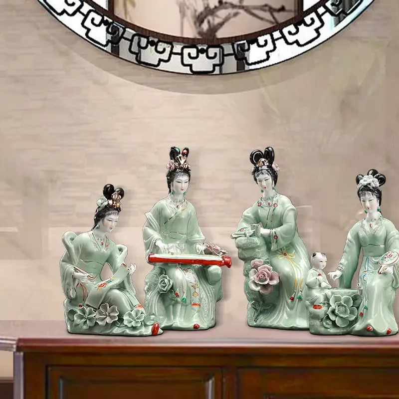 Classical piano, chess, calligraphy and painting, beautiful woman ceramic handicrafts, ornaments, Bogu frame, living room