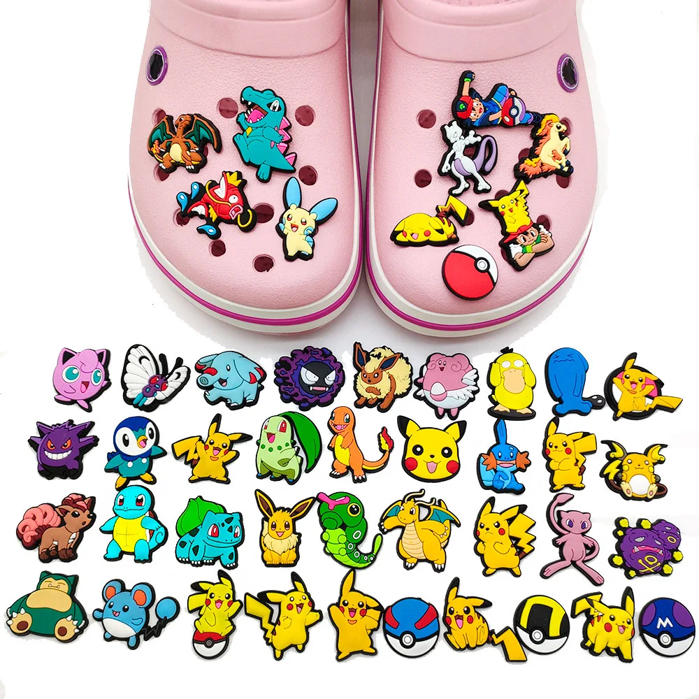 Hot 9-47pcs Pocket Monster Shoes Charms PVC Cartoon Shoe Decoration Accessories Clog Sandals Buckle Friends Gift Fast Delievery